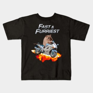 Fast and Furriest Parody Funny Cute Action Packed Motorcycle Flames Knock Off Brand Kids T-Shirt